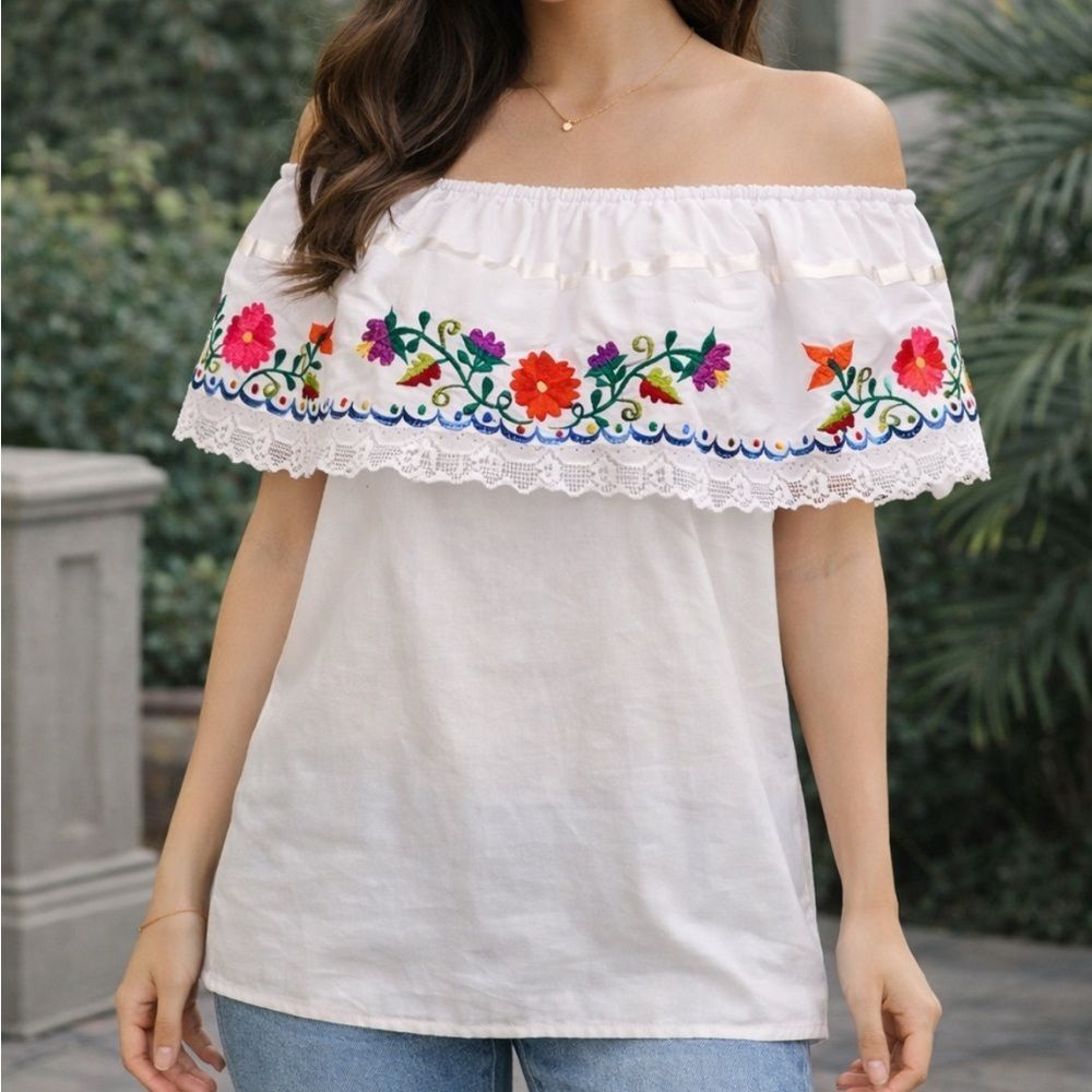 Mexican Embroidered Off the Shoulder Top